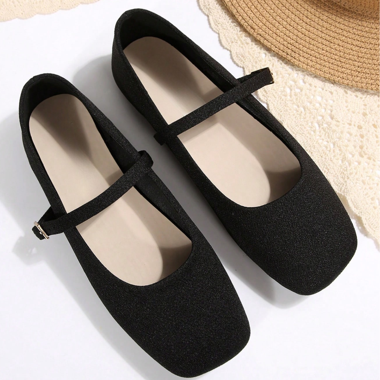 Casual Square Strap Ballet Flat Shoes For Women in Brown - Left Side