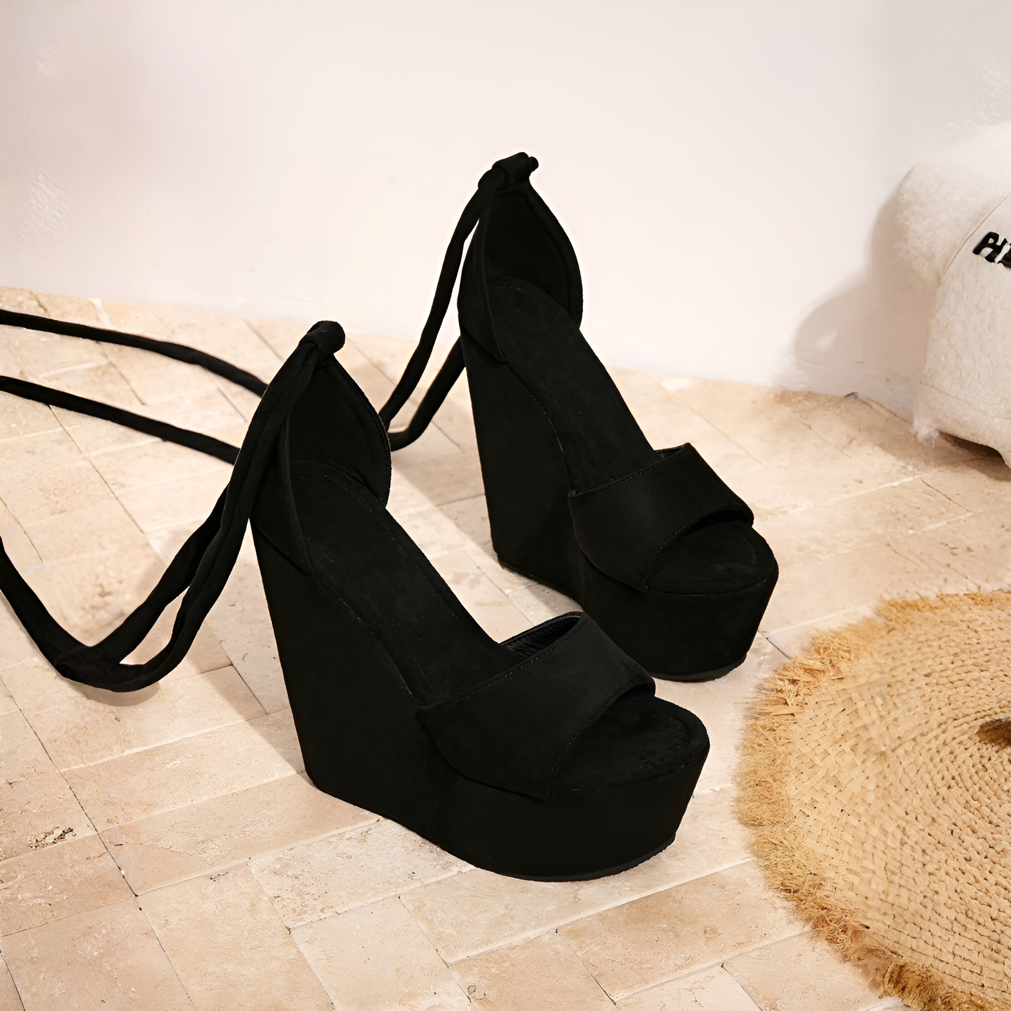 Wrap Strap Platform Wedges With Thick Sole - Back View