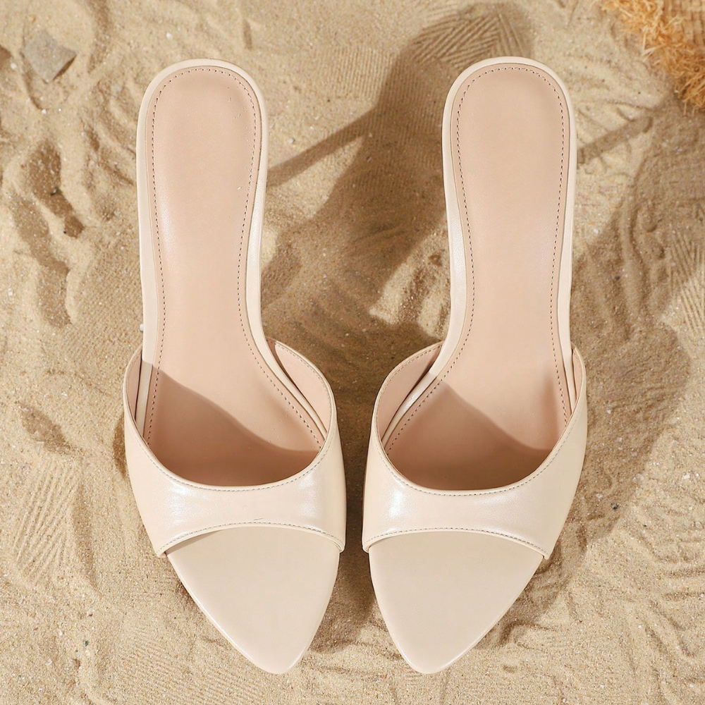 Criss Cross Strappy Slip On Mule Sandals For Women in Beige - Back View