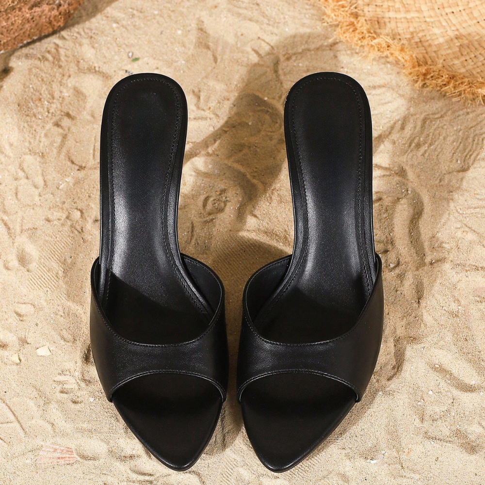 Strappy Slip On Mule Sandals For Women in Dark Brown - Side View