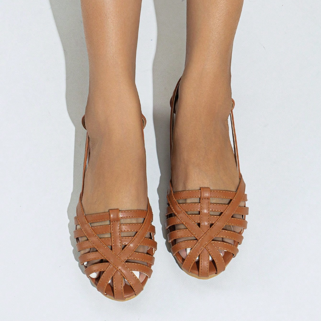 Woven Detail Open Flat Shoes For Women in Dark Brown - Strap Detail