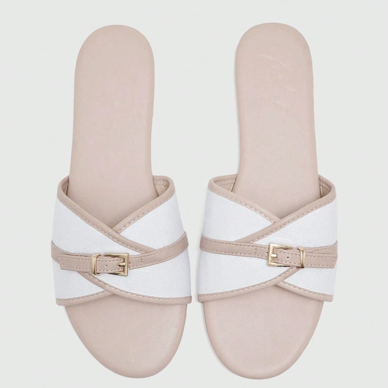 Flat Slide Sandals with Buckle Strap for Women in Pink - Right Side