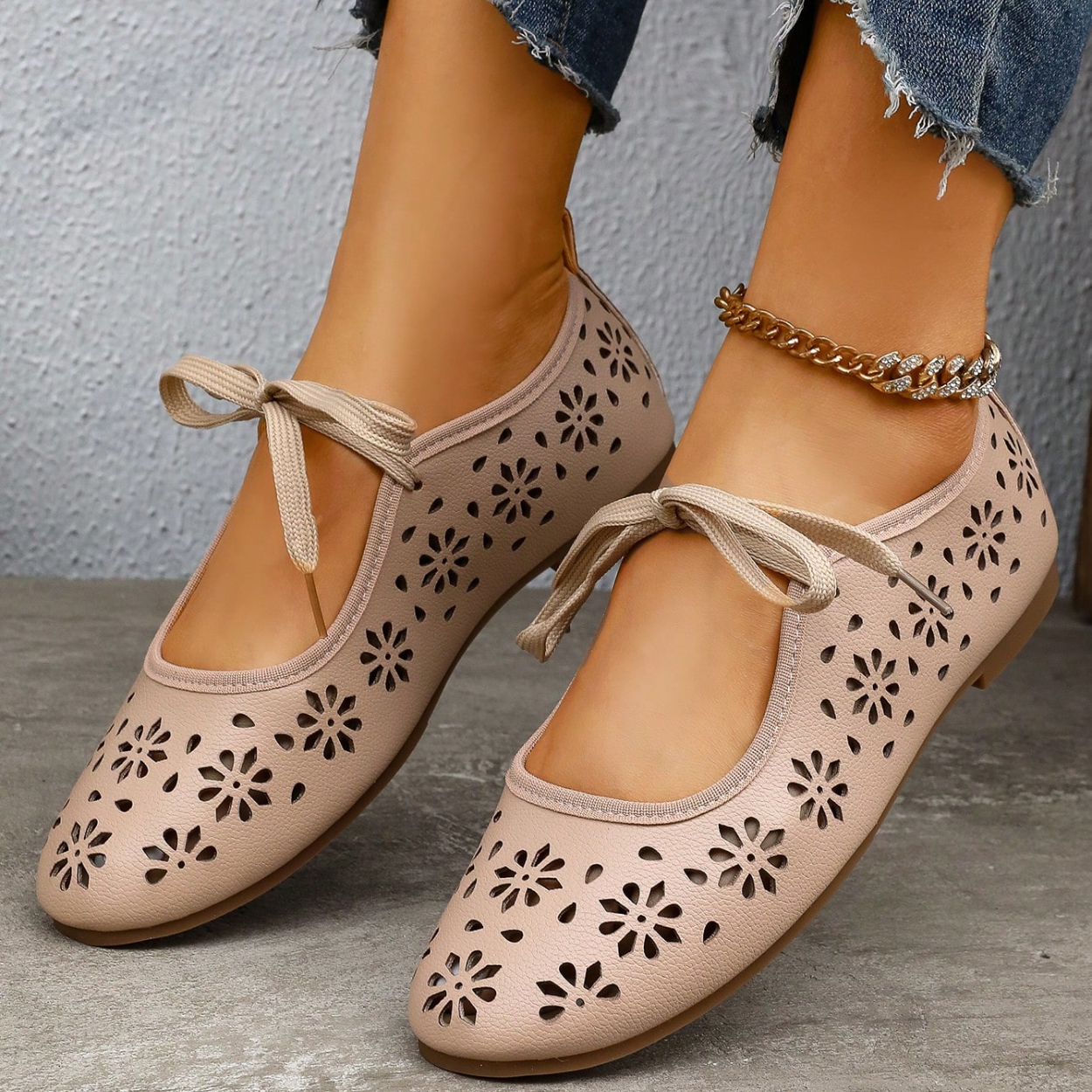 Lace Up Flats With Bow Detail Casual Shoes in Brown - Strap Detail