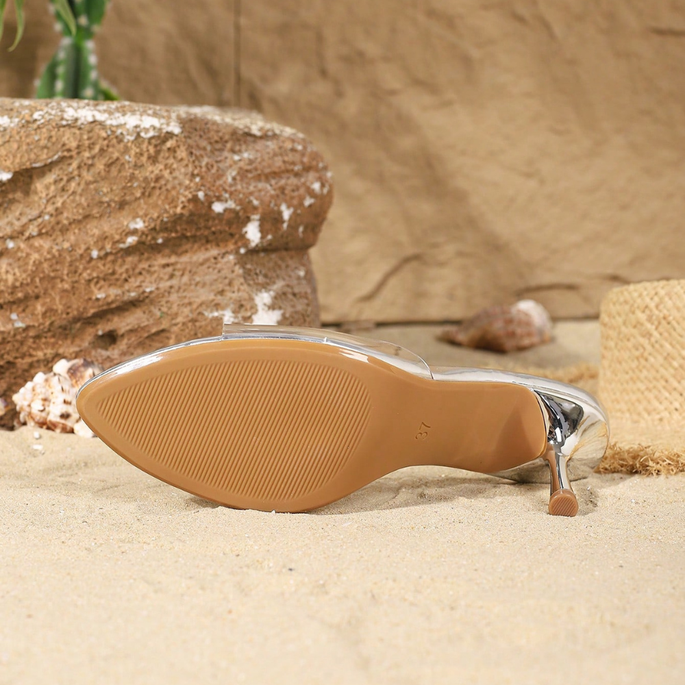 Transparent Strap Mule Sandals For Women in Silver - Sole Detail