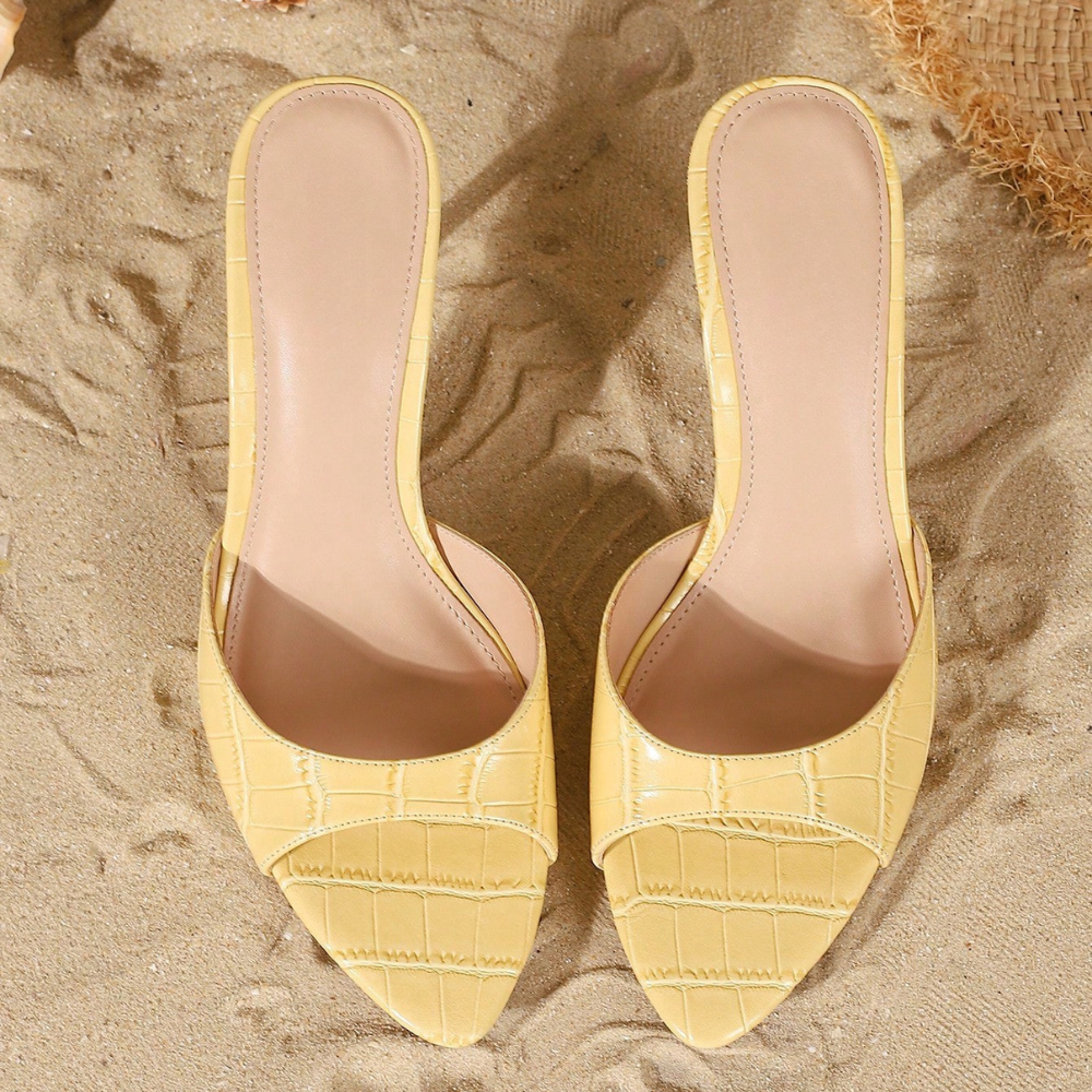 Strappy Open Toe High Heel Sandals For Women in Yellow - Right Side