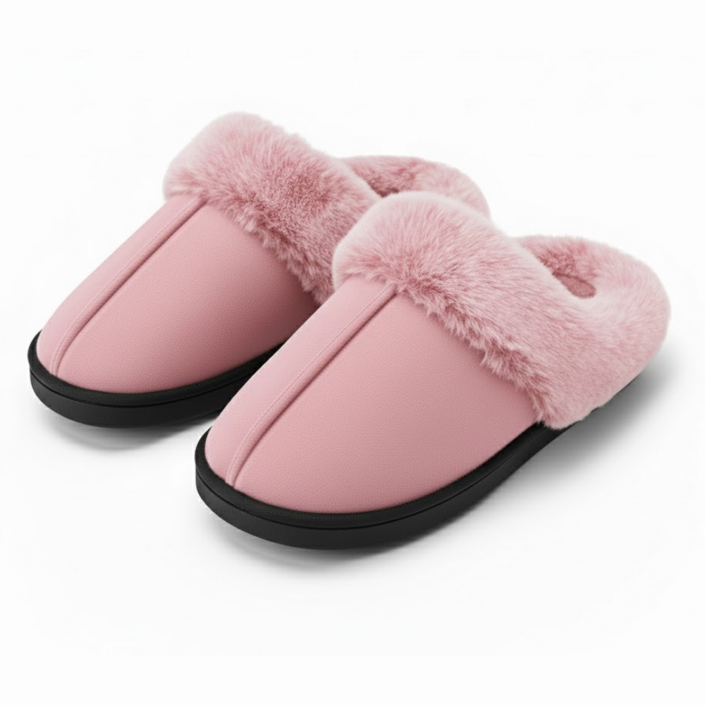Womens Microsuede Memory Foam Slippers With Faux Fur Trim