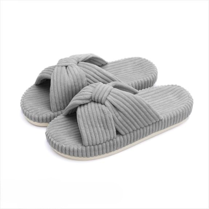Women Memory Foam Corduroy Bow Crossband Slides