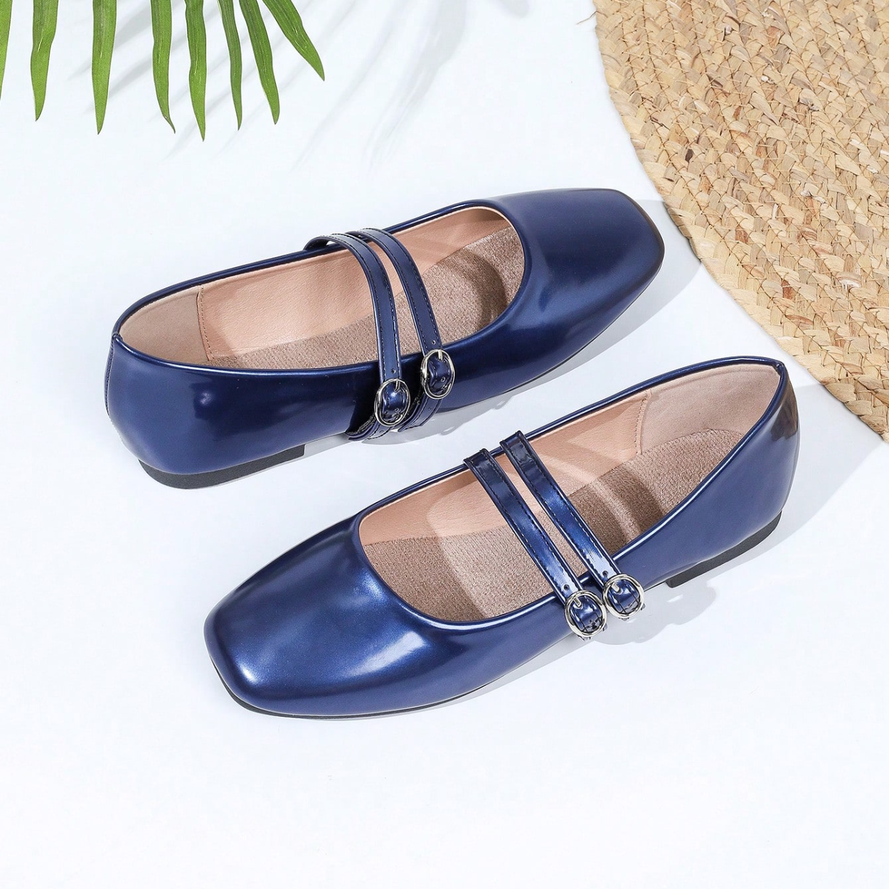 Vintage Mary Jane Inspired Flats With Double Strap For Women in Blue - Lifestyle Shot