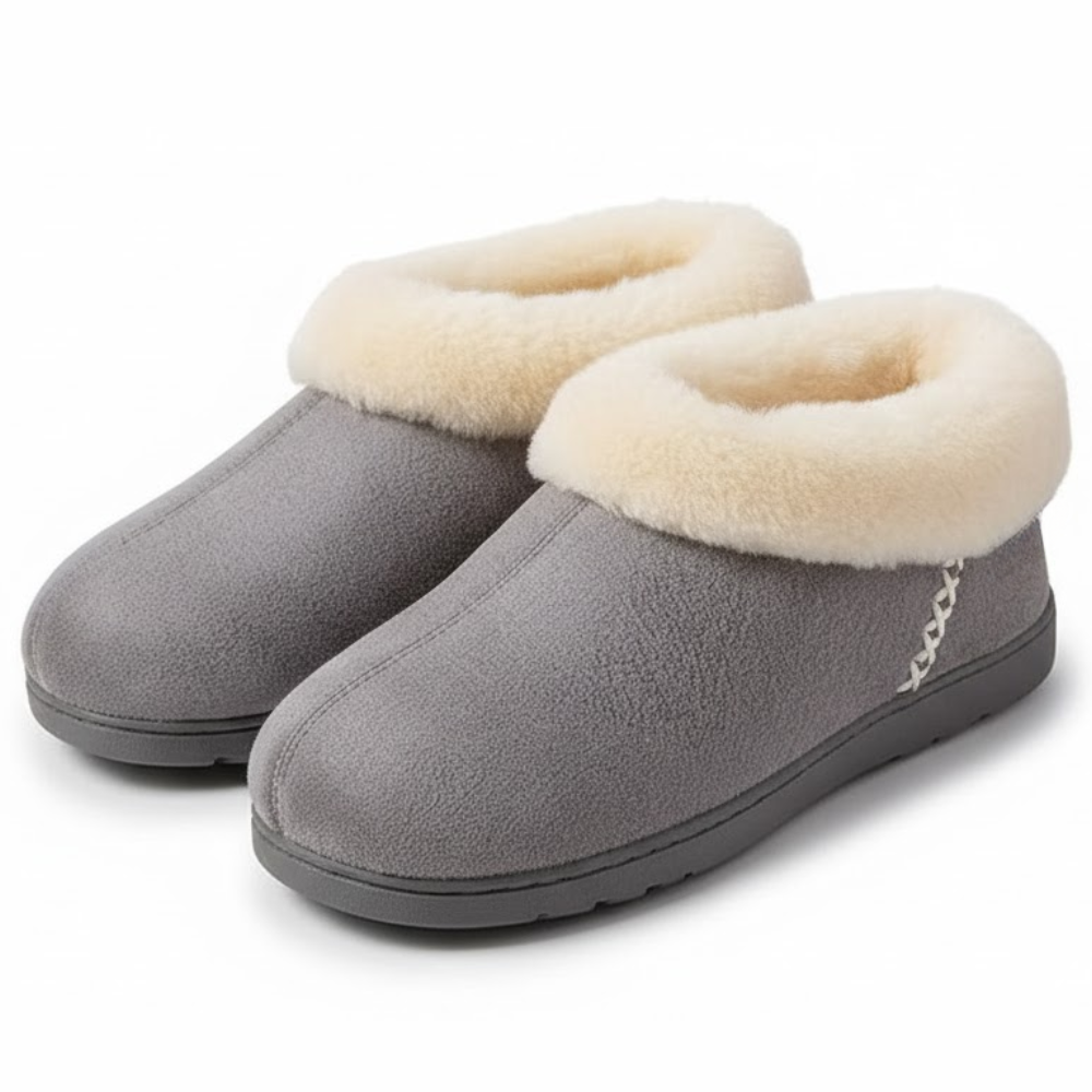 Womens Microsuede Memory Foam Slippers with Faux Fur Collar