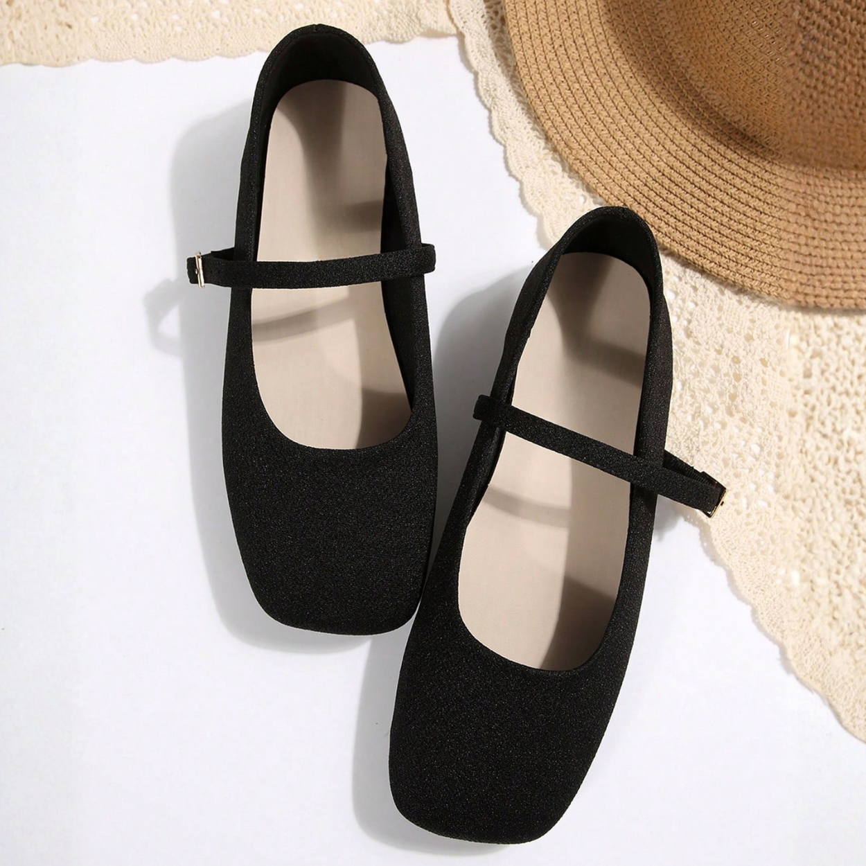 Casual Square Strap Ballet Flat Shoes For Women in Charcoal - Right Side