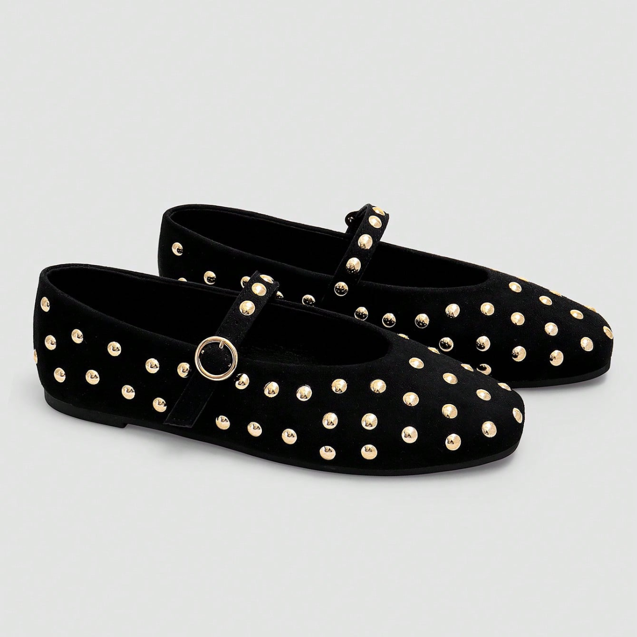 Sequin Flat Shoes With Buckle Strap For Women in Dark Gray - Left Side