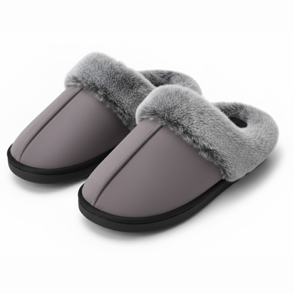Womens Microsuede Memory Foam Slippers With Faux Fur Trim