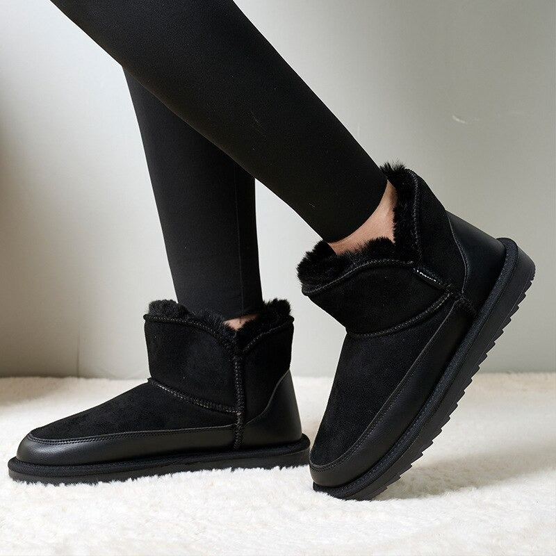 Fur-Lined Short Sheepskin Leather Snow Boots For Women - My Beach Shoes