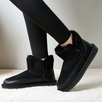 Fur-Lined Short Sheepskin Leather Snow Boots For Women - My Beach Shoes