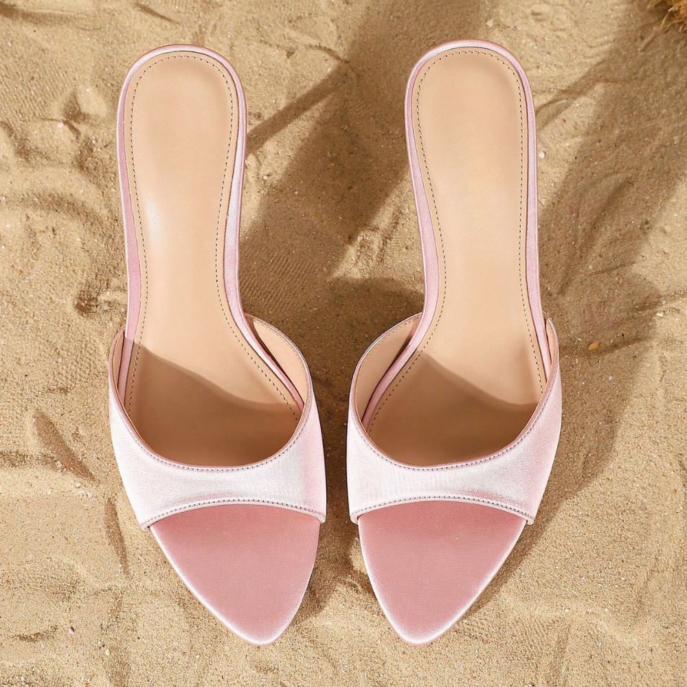 Criss Cross Strappy Slip On Mule Sandals For Women in Light Pink - Sole Detail