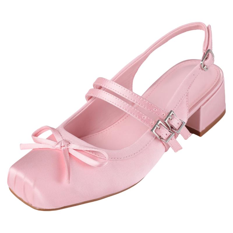Retro Mary Jane Slingback Pumps with Bow and Buckle Detail for Women