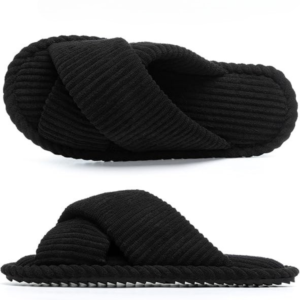 Womens Memory Foam Open Toe Crossband House SlidesWomen Memory Foam Open Toe Crossband House Slides - Image 3