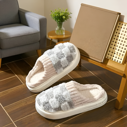 Plush Checkered Slip On Slippers