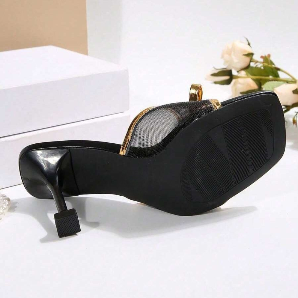 Twist Knot Block Mid Heel Sandals in White - Sole Detail