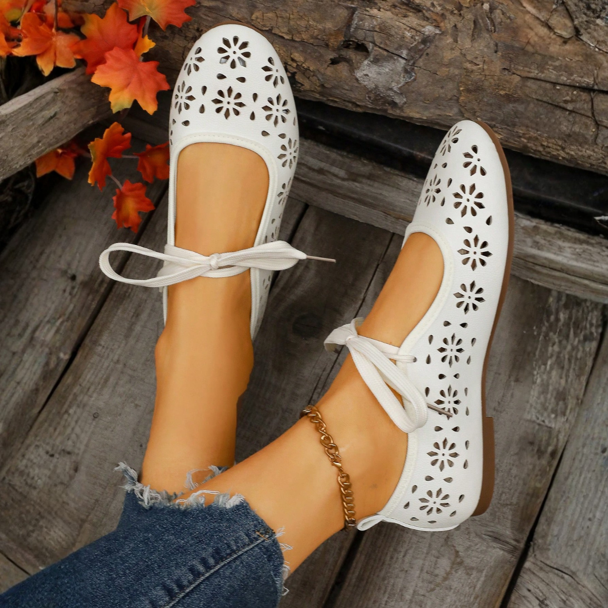 Lace Up Flats With Bow Detail Casual Shoes in Brown - Back View