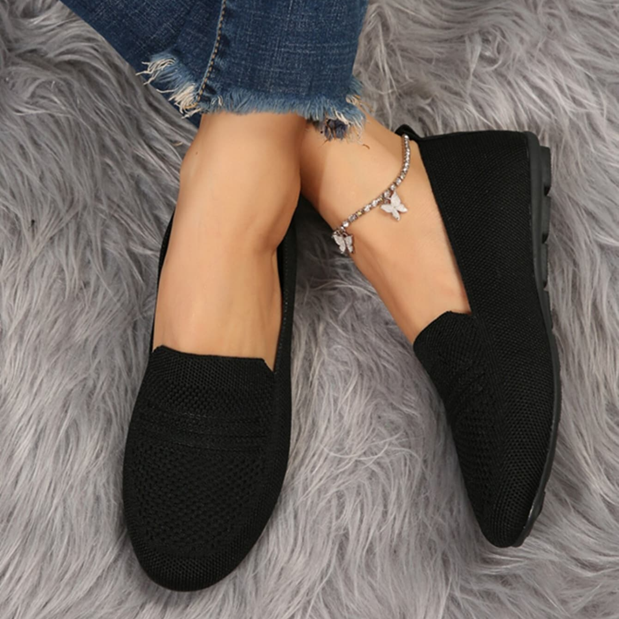 Casual Mesh Slip On Flat Loafers - Back View