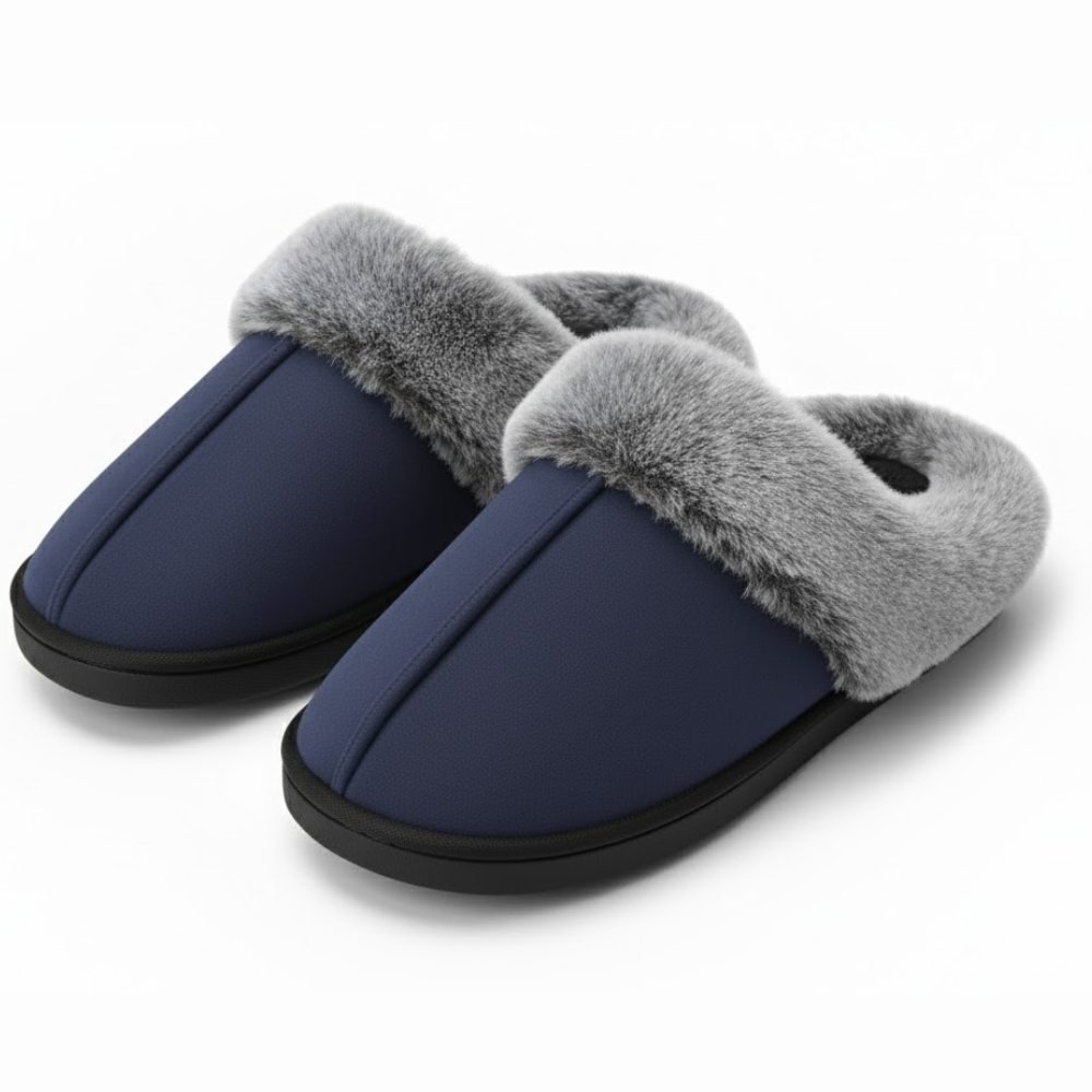 Womens Microsuede Memory Foam Slippers With Faux Fur Trim