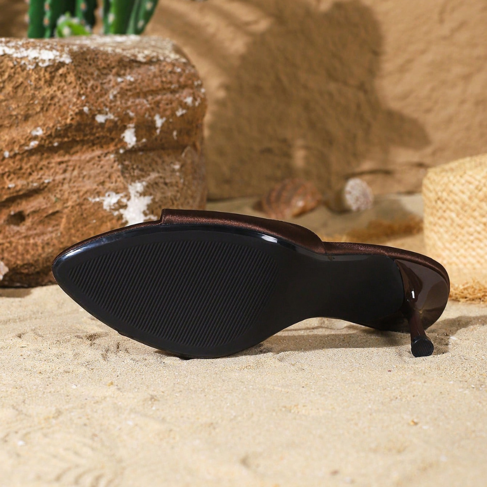 Strappy Slip On Mule Sandals For Women in Dark Brown - Sole Detail