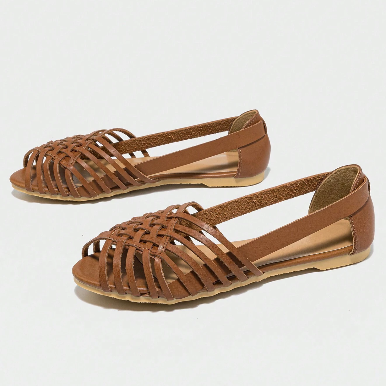 Woven Detail Open Flat Shoes For Women in Black - Side View