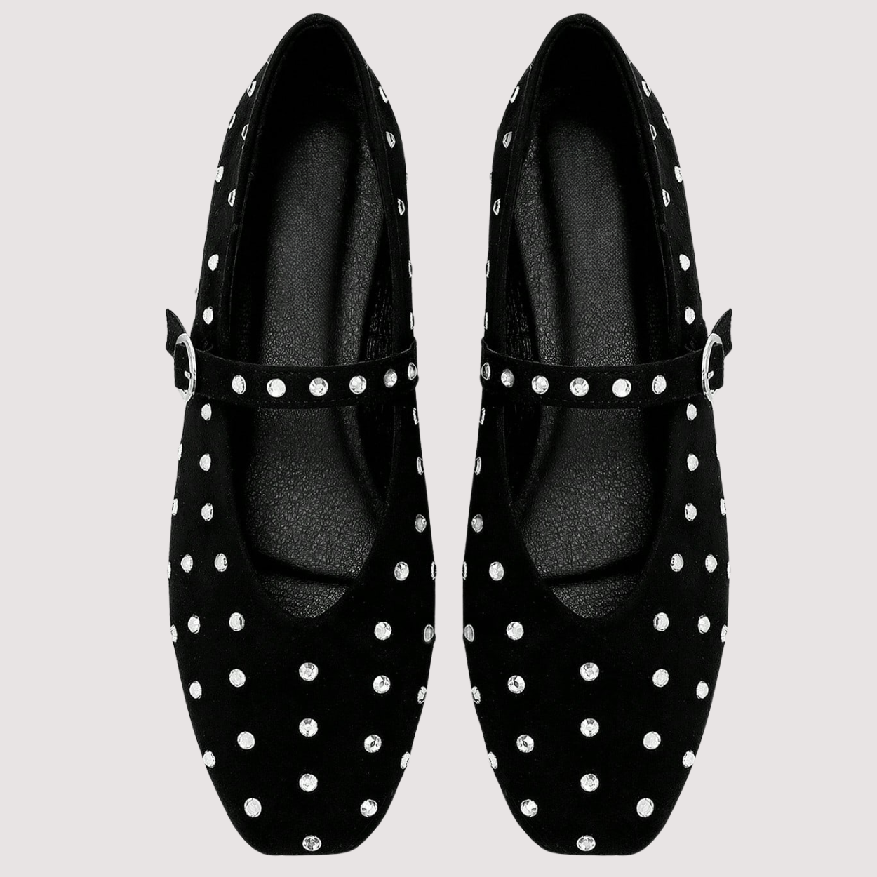 Sequin Flat Shoes With Buckle Strap For Women in Black - Sole Detail