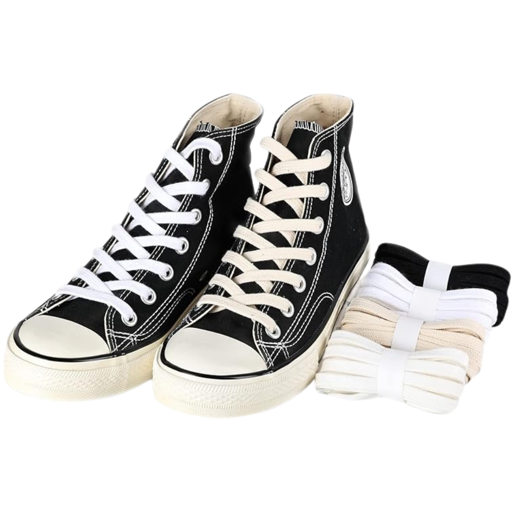 Pair of 2 Cotton Flat Shoelaces Wide for Sneakers and Athletic Shoes