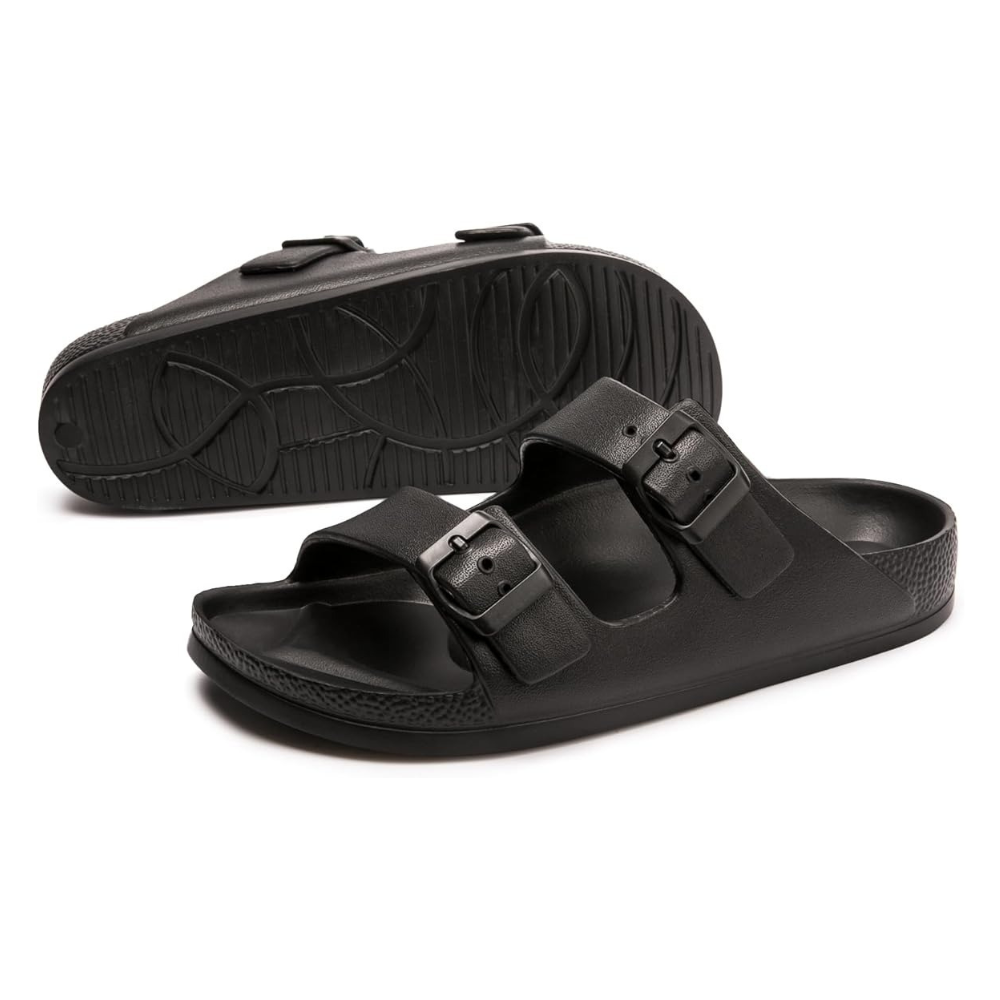 Women Adjustable Double Buckle Comfort Flat Slide Sandals