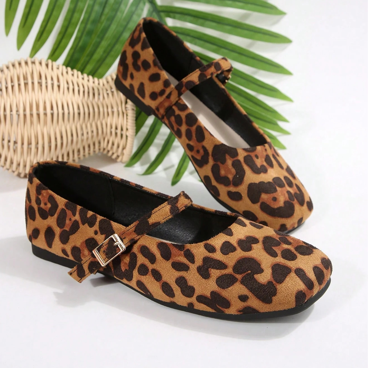 Casual Square Strap Ballet Flat Shoes For Women in Dark Brown - Interior View