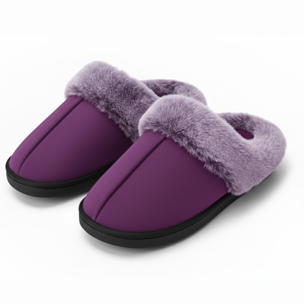 Womens Microsuede Memory Foam Slippers With Faux Fur TrimMemory Foam Slippers With Faux Fur Trim - Image 6