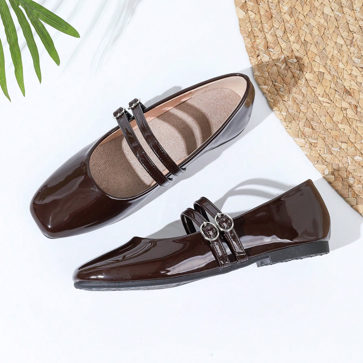 Vintage Mary Jane Inspired Flats With Double Strap For Women in Khaki - Material Close-Up