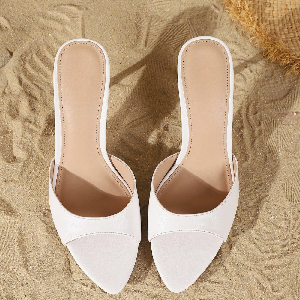 Criss Cross Strappy Slip On Mule Sandals For Women in White - Side View