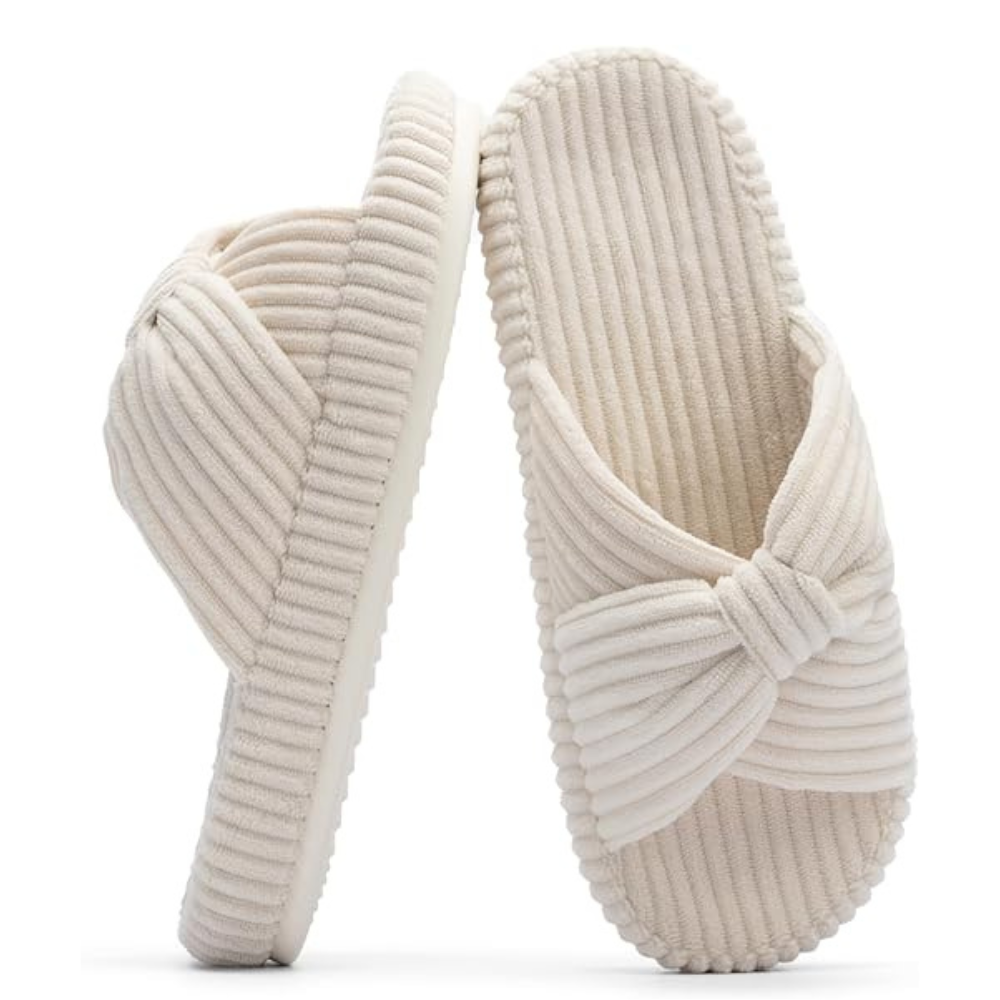 Women Memory Foam Corduroy Bow Crossband SlidesWomen Memory Foam Corduroy Bow Crossband Slides - Image 3