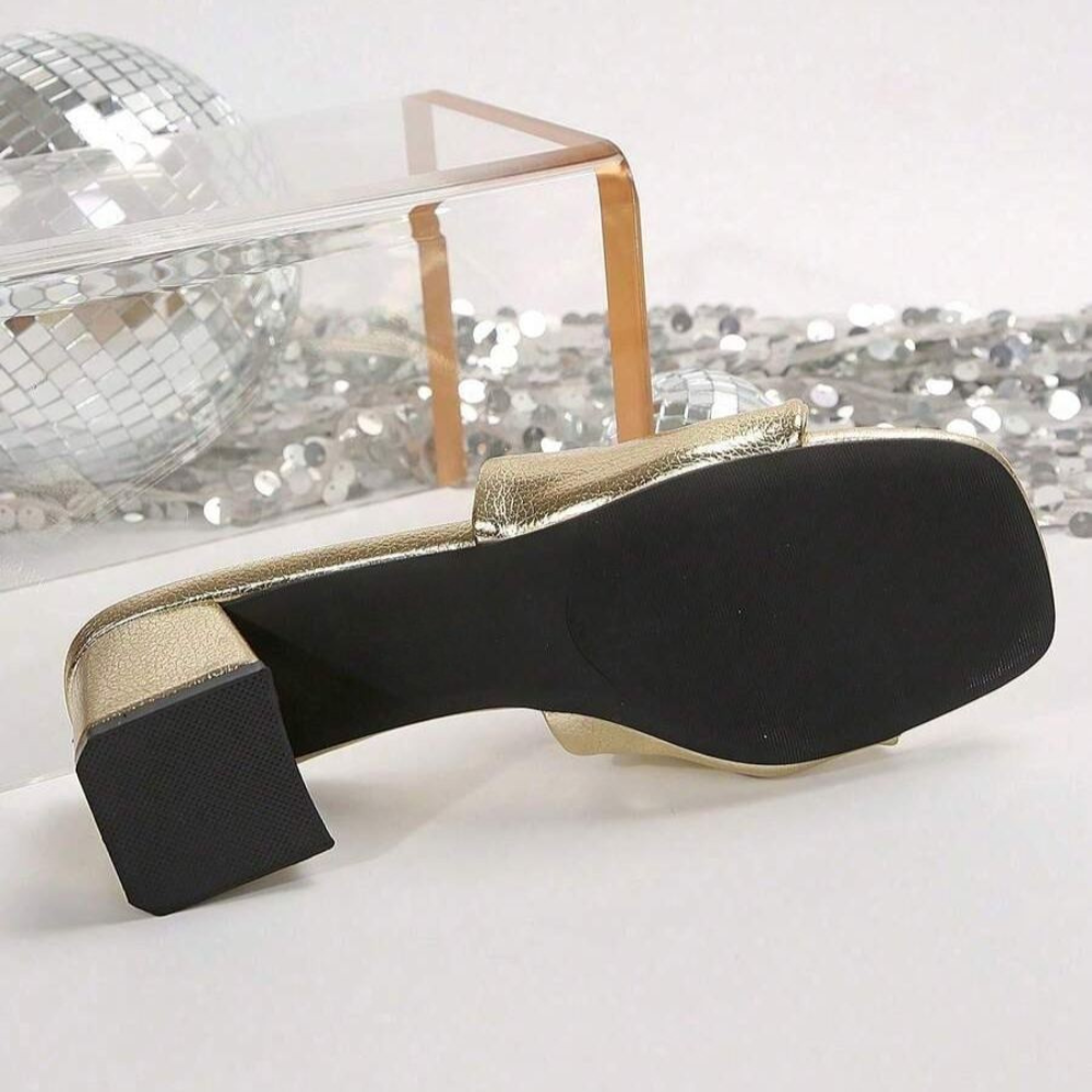 Twist Knot Block Mid Heel Sandals in Charcoal - Strap Detail