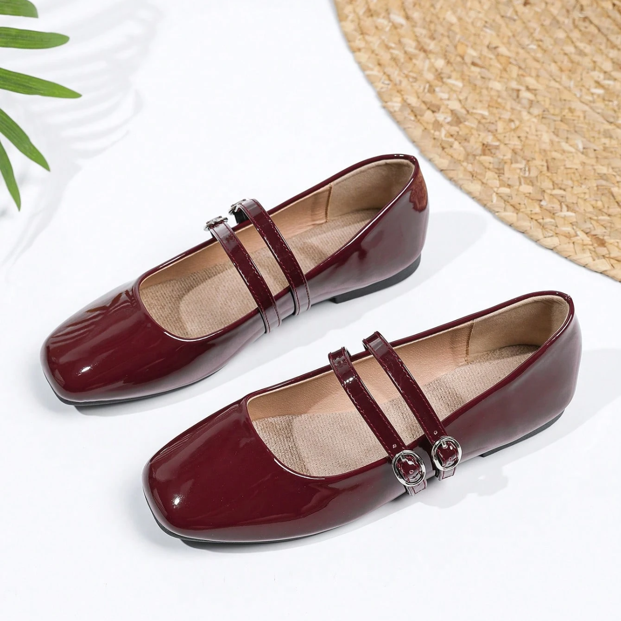 Vintage Mary Jane Inspired Flats With Double Strap For Women in Beige - Quarter View