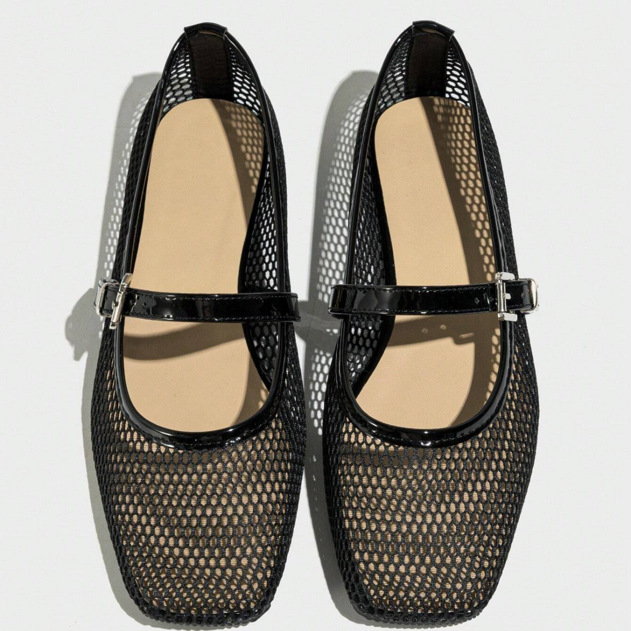 Casual And Comfortable Square Design Ballet Flats For Women in Black - Front View