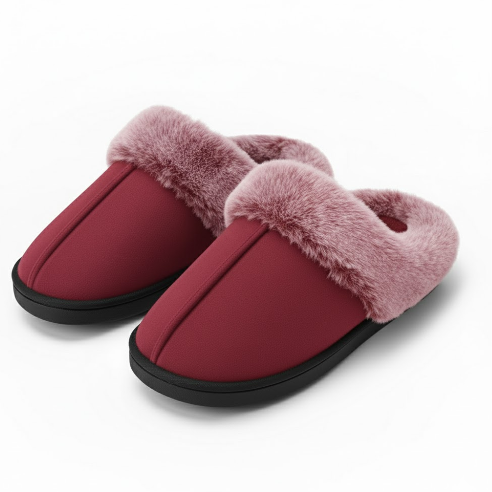 Womens Microsuede Memory Foam Slippers With Faux Fur Trim