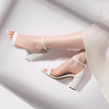 Rhinestone Chunky Low Pump Sandals With Soft Inner Lining - My Beach Shoes