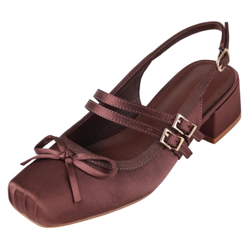 Retro Mary Jane Slingback Pumps with Bow and Buckle Detail for Women