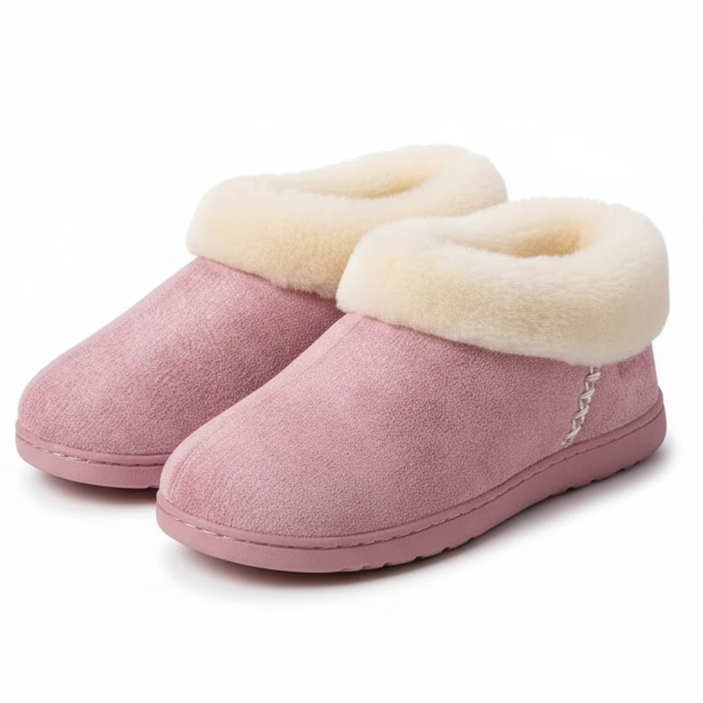 Womens Microsuede Memory Foam Slippers with Faux Fur Collar
