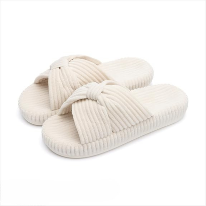 Women Memory Foam Corduroy Bow Crossband Slides