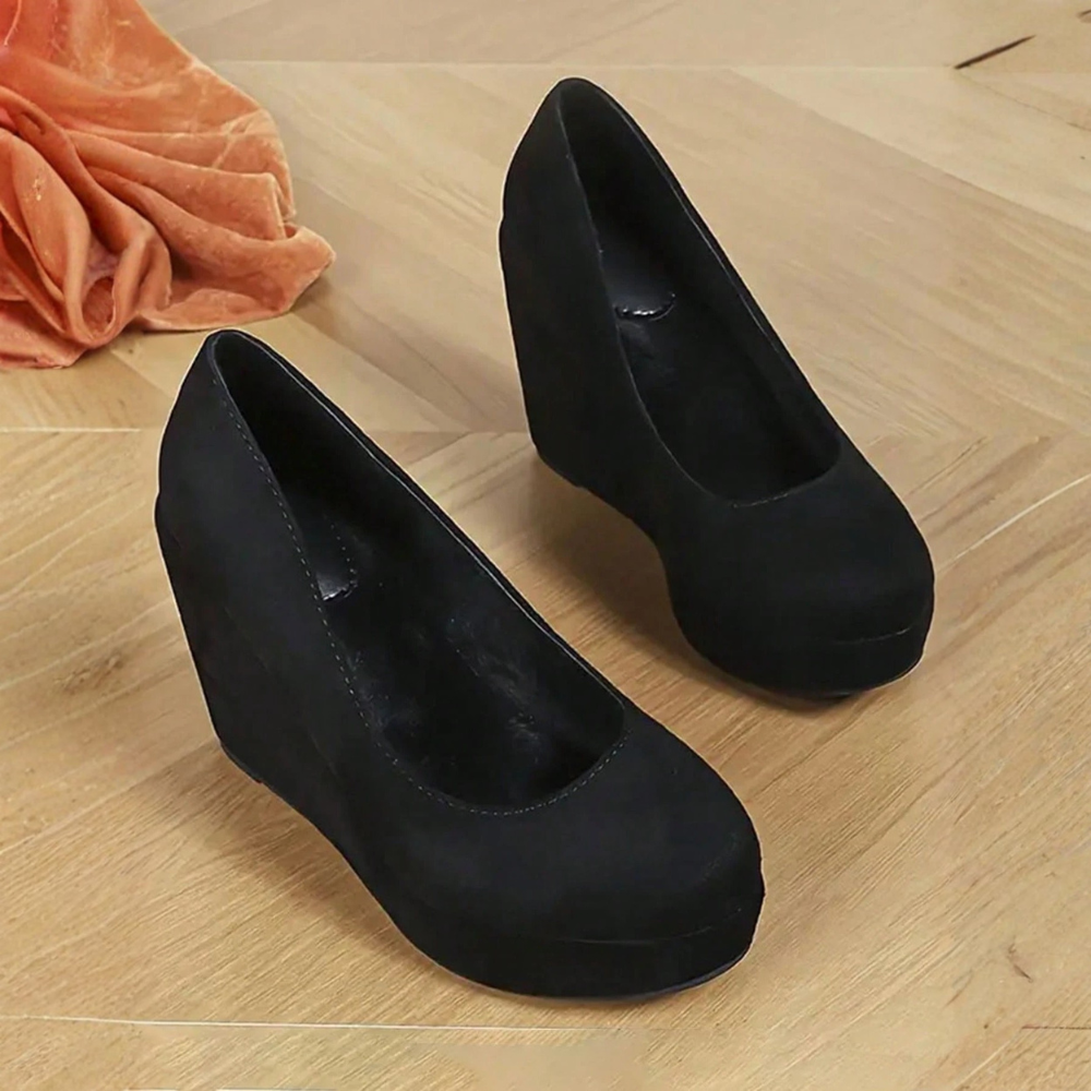 Round Front Suede Platform Court Heels - Top View