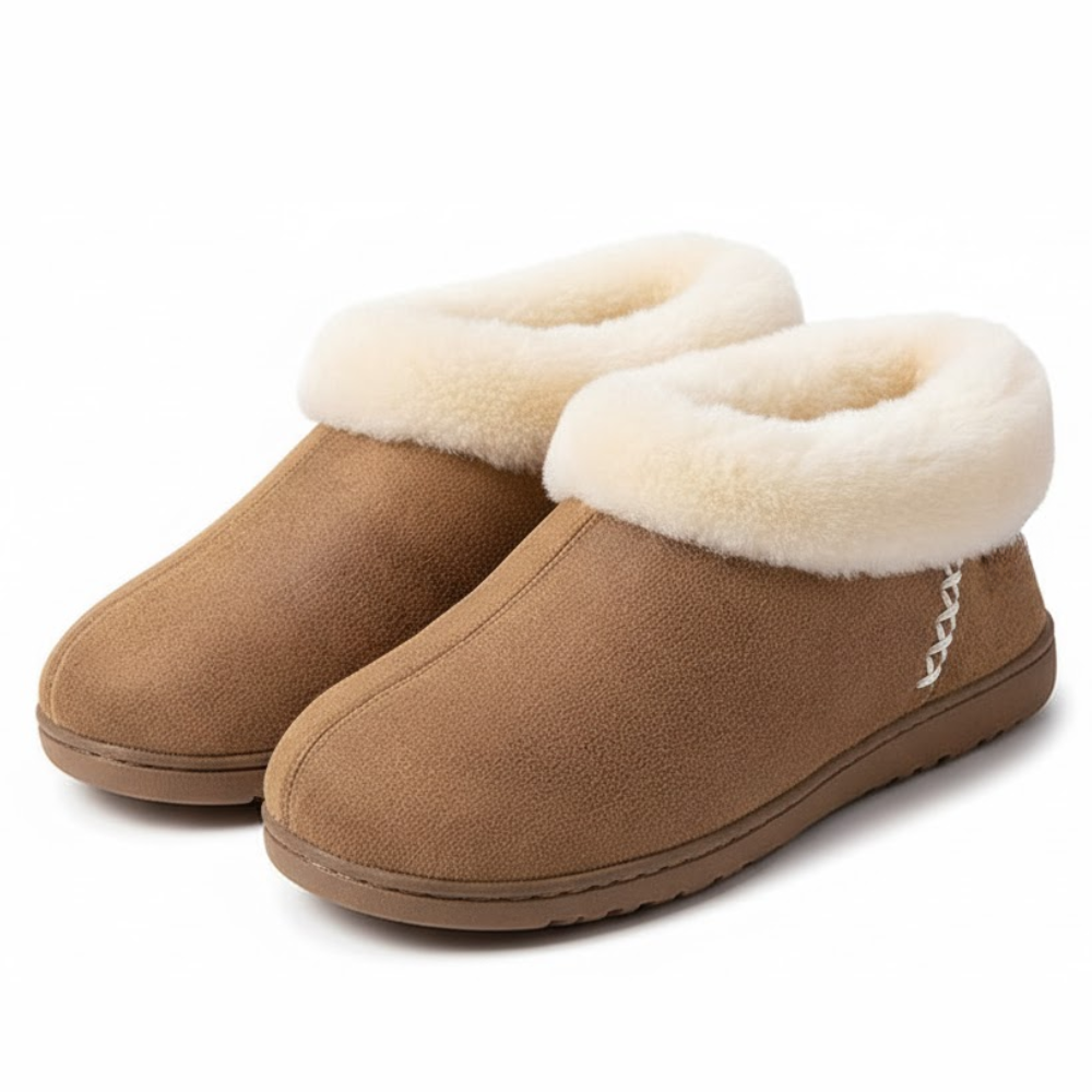 Womens Microsuede Memory Foam Slippers with Faux Fur Collar