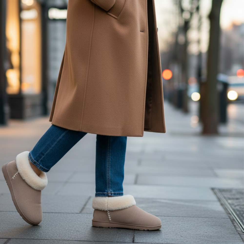 Womens Microsuede Memory Foam Slippers with Faux Fur Collar