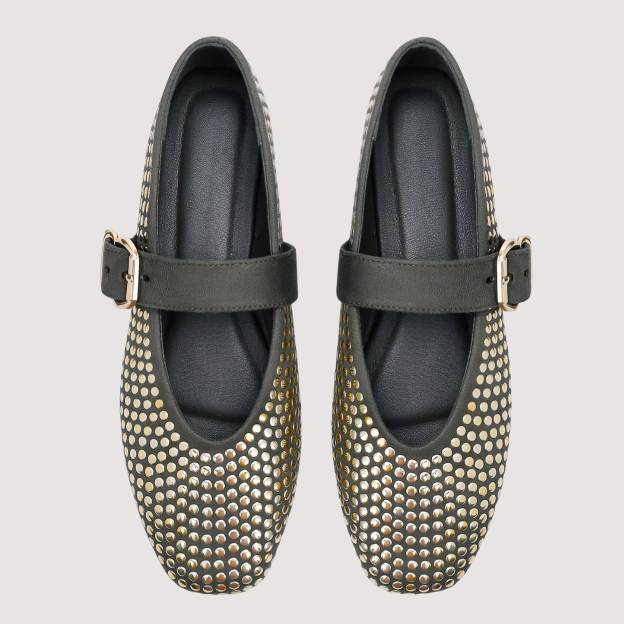 Sequin Flat Shoes With Buckle Strap For Women in Black - Toe Detail