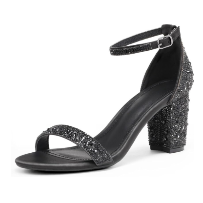 Rhinestone Chunky Low Pump Sandals With Soft Inner Lining - My Beach Shoes