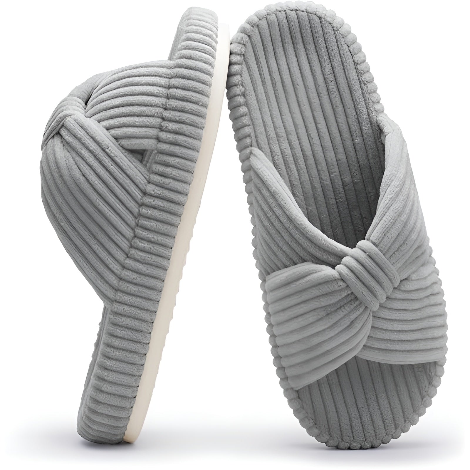 Textured Corduroy Slide Slippers With Soft Plush Lining-My Beach Shoes
